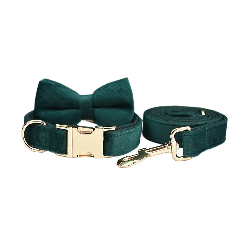 Green Velvet Dog Collar And Leash Set For Dogs Custom Engraved Nameplate Pet Supplies Dog Leash velvet43