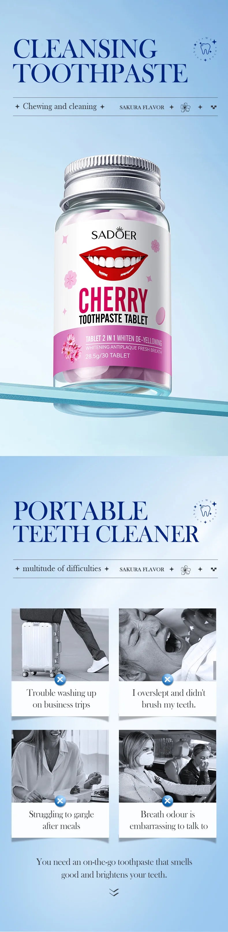 Sakura Flavor Solid Toothpaste Tablets Healthier Teeth Gums Teeth Whitening Remove Smoke Stains Fresher Breath Oral Care