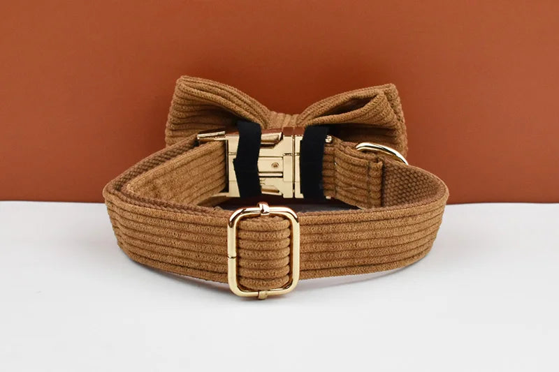Caramel Corduroy Dog Collar And Leash Set For Dogs Custom Engraved Nameplate Pet Supplies Dog Leash Corduroy01