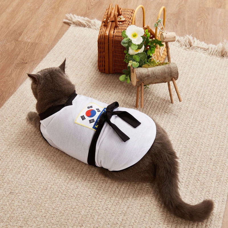 Pet Halloween Karate Costume with Belt Funny Taekwondo Uniform for Dogs and Cats