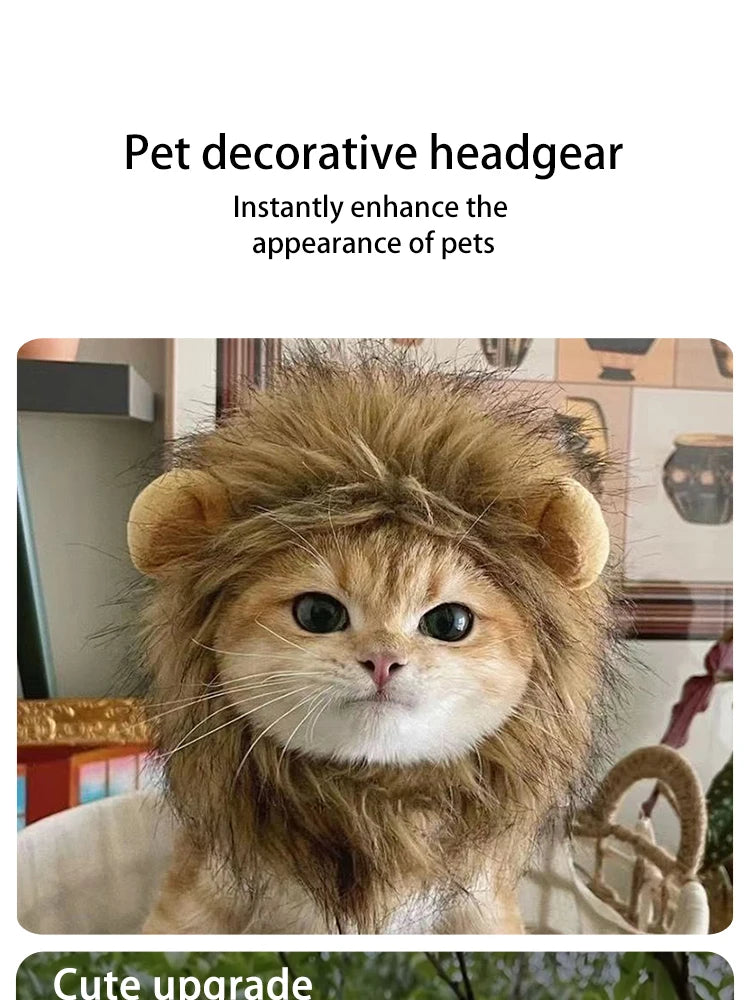 Pet Hairpiece - Humorous Lion Mane Headgear for Dogs and Cats, Adjustable Costume Accessories for Fun Dress-up and Play