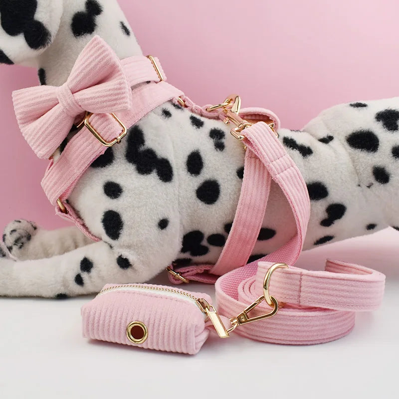 Pink Corduroy Dog Collar And Leash Set For Dogs Custom Engraved Nameplate Pet Supplies Dog Leash Corduroy07