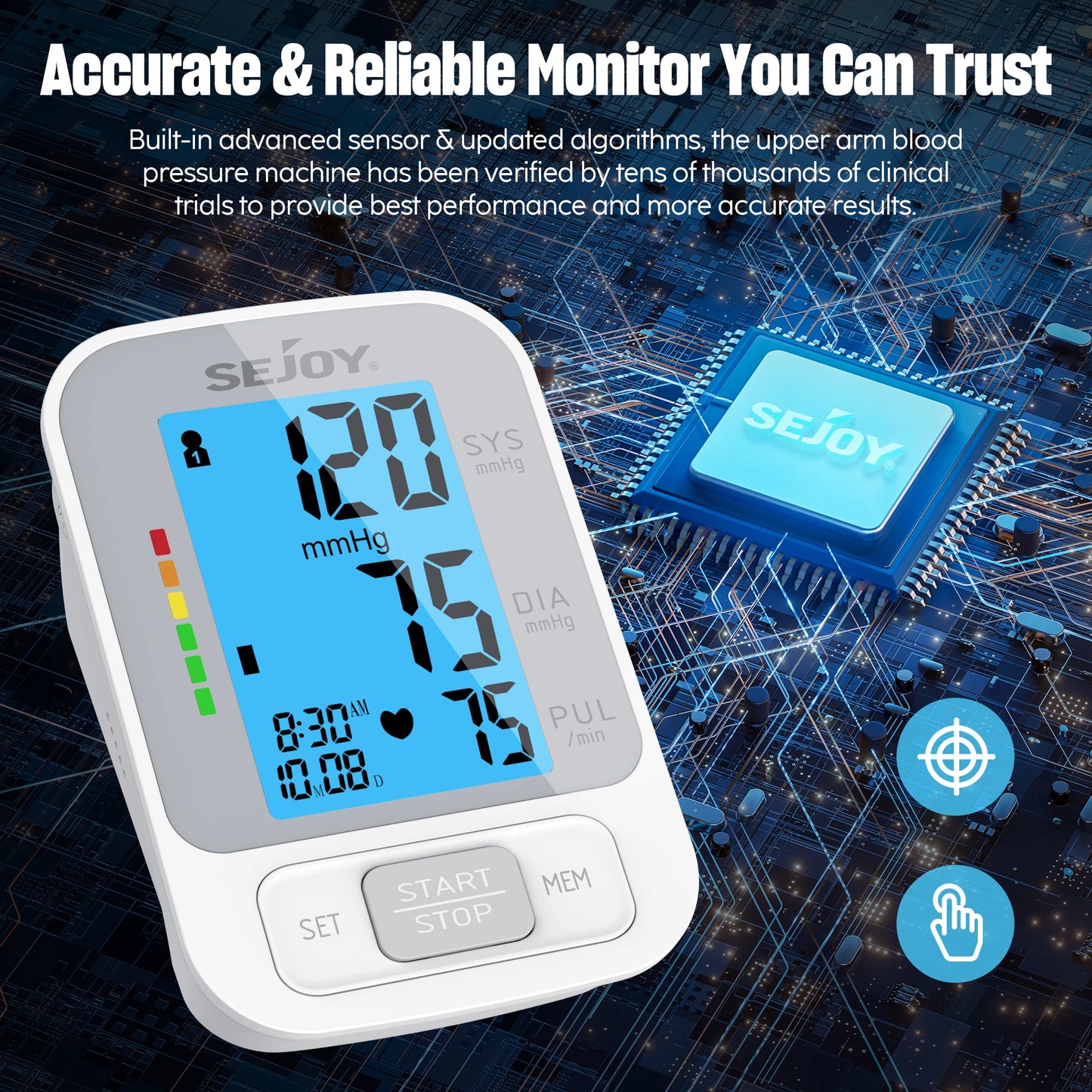 SEJOY Upper Arm Automatic Sphygmomanometer English Voice Backlight Blood Pressure Monitor High Accurate BP Monitors
