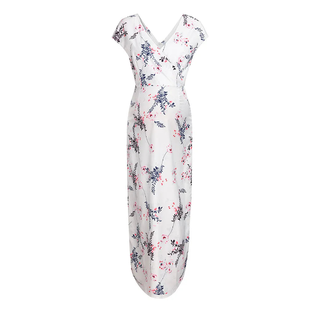 Women'S Dress Women Maternity Floral Printed Short-Sleeved Long Dresses Casual Temperament Pregnant Wedding Party Outfits 2024