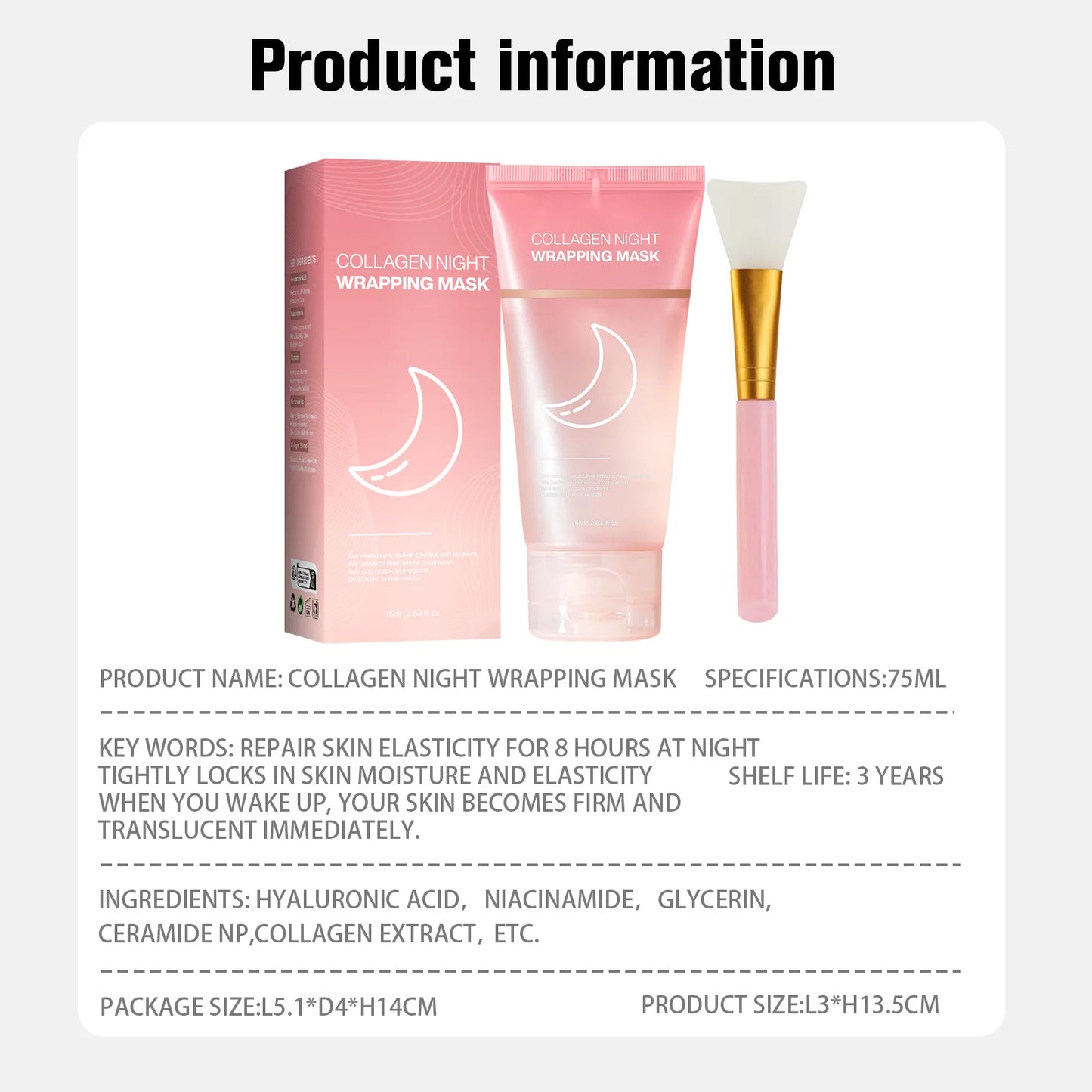 Hydrating Face Mask Reduces Sagging Collagen Overnight Firming Mask for Elasticity Dullness Wrapping Peel-Off Mask Skincare