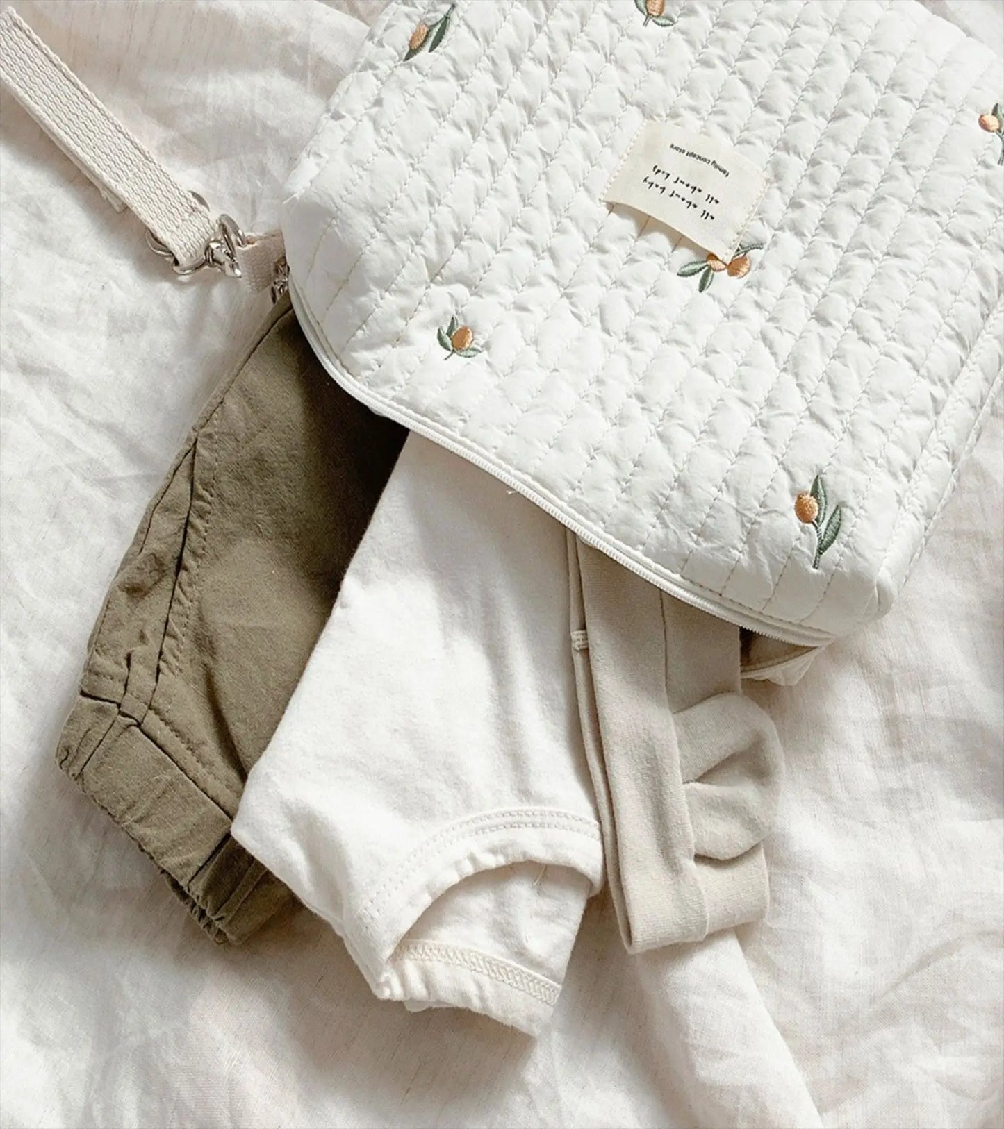 Portable Stroller Nappy Bag Quilted Baby Diaper Caddy Organizer Embroidered Mommy Bags Babies Accessories Changing Bag Storage
