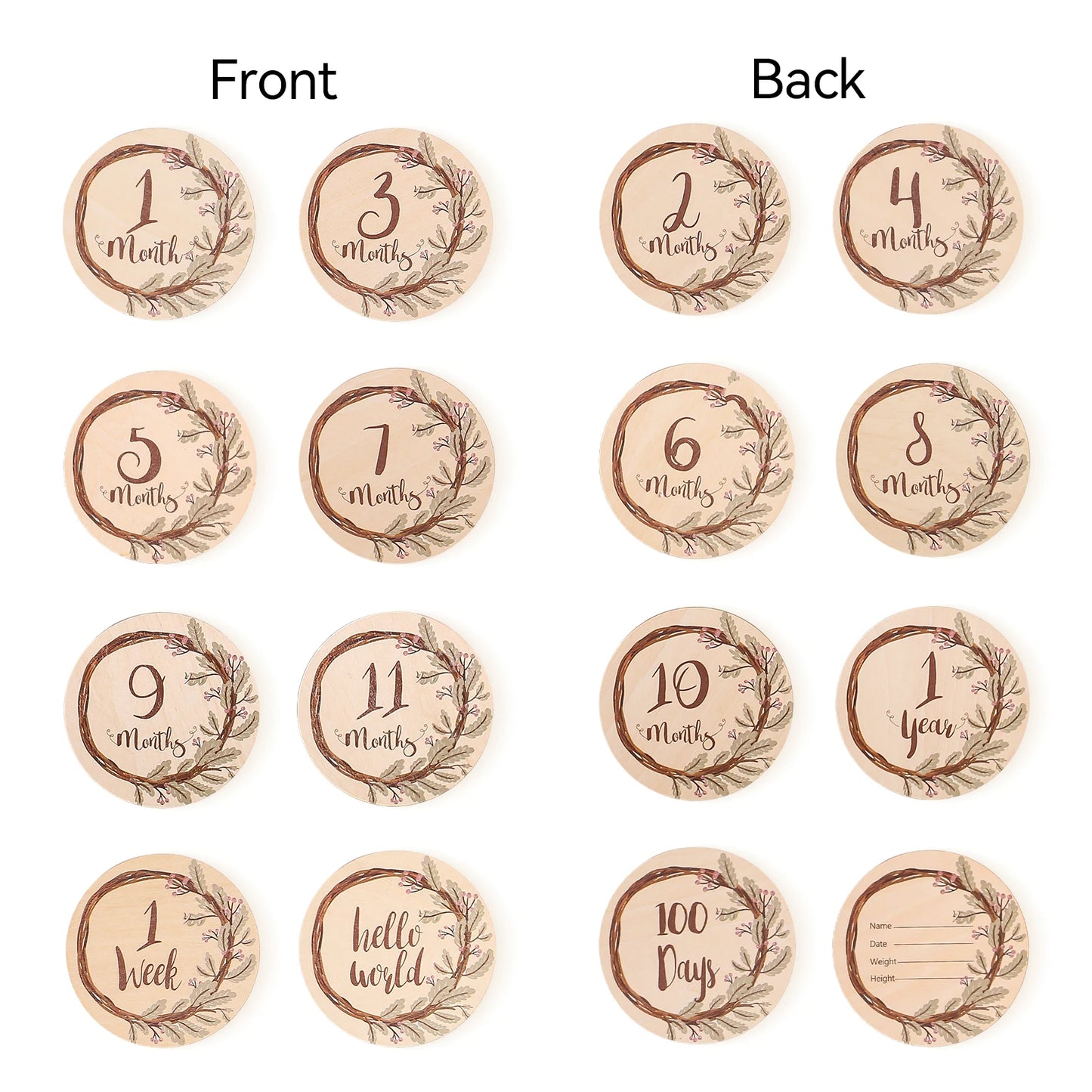 8pc/set Wooden Baby Milestone Card For Newborn Cute Cloud Shape Photography Props Accessories Month Cards Sticker Newborn Gifts