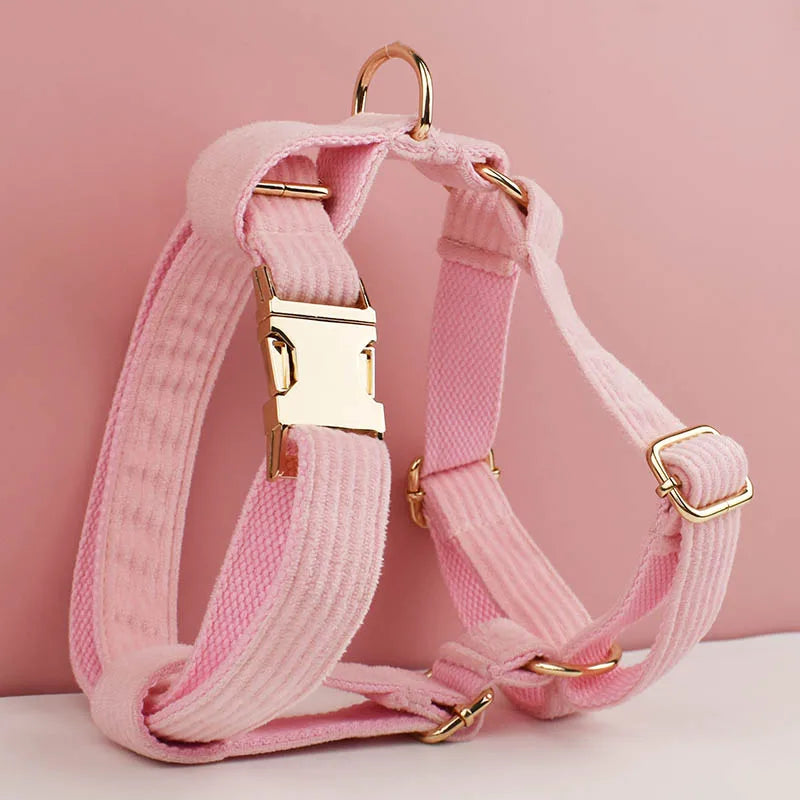Pink Corduroy Dog Collar And Leash Set For Dogs Custom Engraved Nameplate Pet Supplies Dog Leash Corduroy07