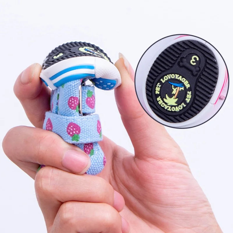 Pet Dog Canvas Shoes for Small Dogs Cute Stawberry Pattern Dog Shoes Anti-Slip Puppy Boots Breathable Cat Sneakers Pet Supplies