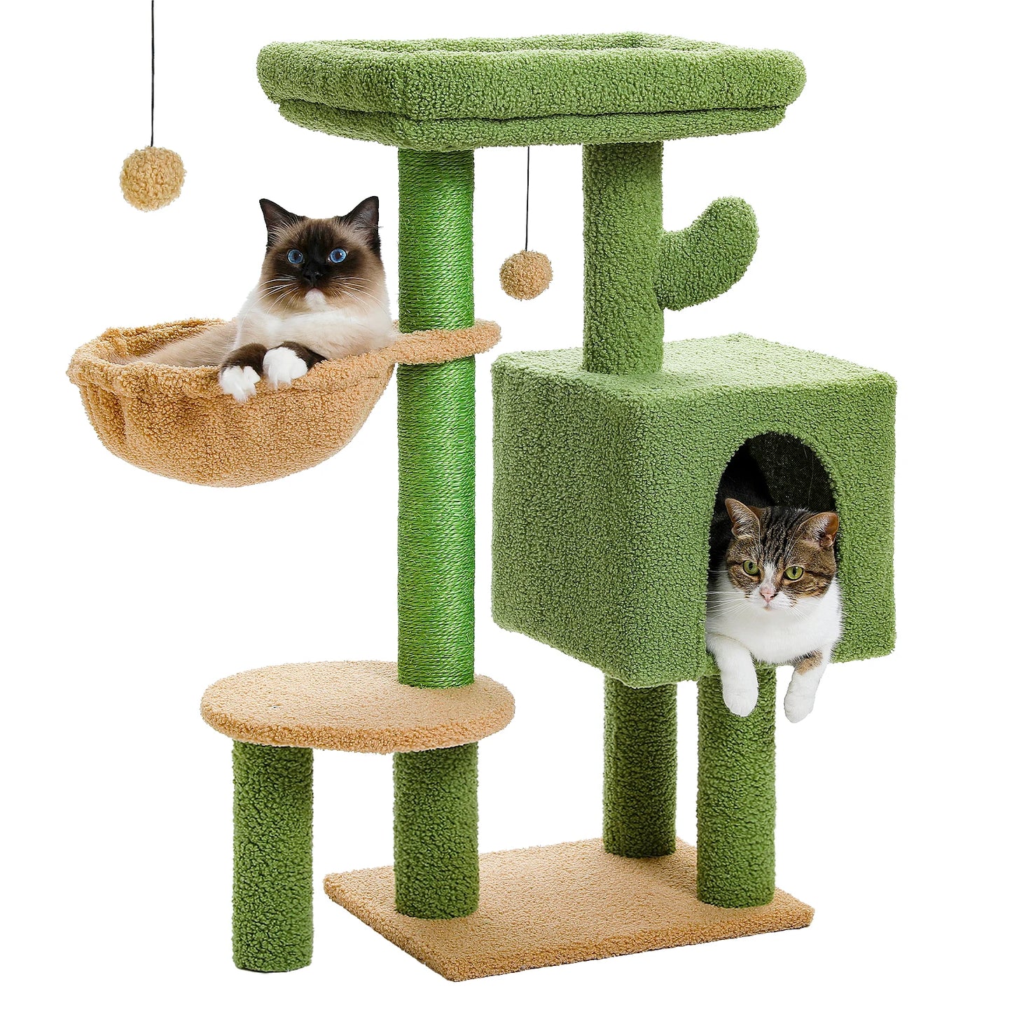 Cat Tree Cute Cat Tower with Padded Top Perch Comfy Hammock Private Condo Fully Scratching Post and Dangling Bell Ball