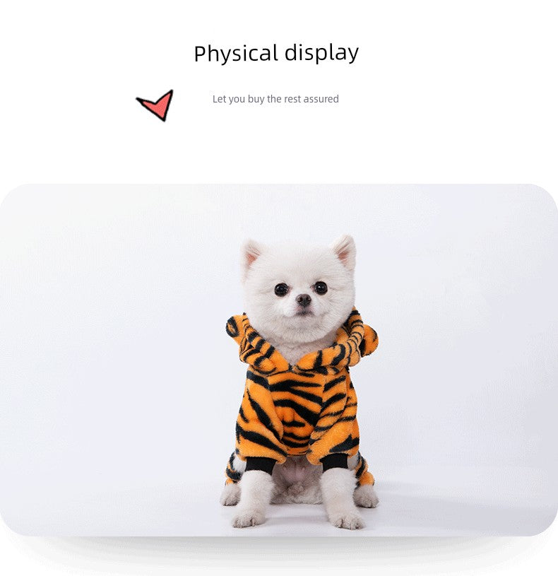 Cat Clothes Tiger Outfit Thermal Cotton-Padded Clothes Kitten Blue Cat British Shorthair Muppet Autumn and Winter Pet Dog Four-Legged Clothes