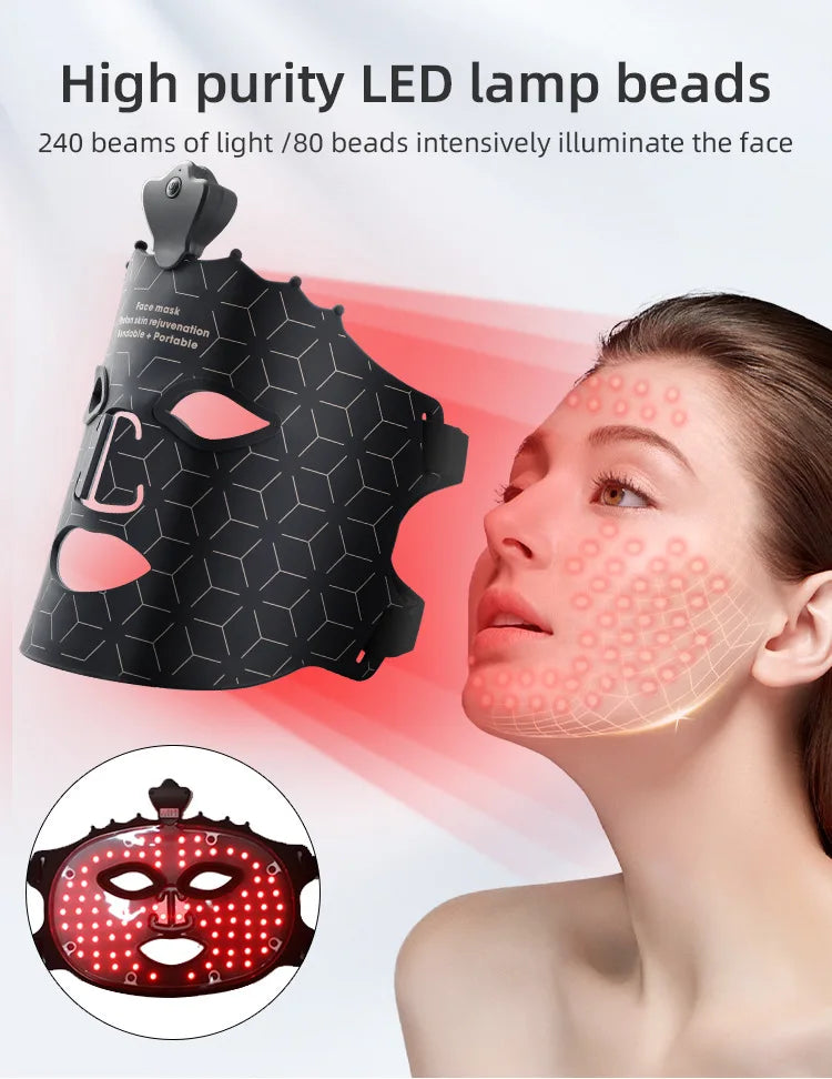UBilli 7 Colors Silicone Led Facial Mask Light Therapy Mask Full Face 240 Lamp Beads Wirelessly Red Light Therapy Photon Mask