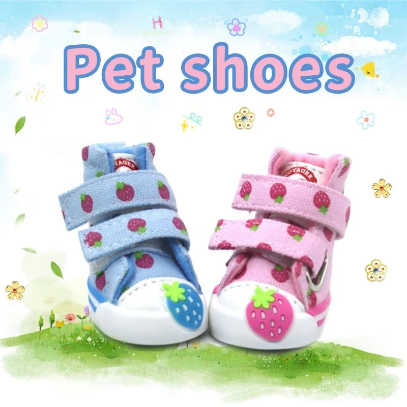 Pet Dog Canvas Shoes for Small Dogs Cute Stawberry Pattern Dog Shoes Anti-Slip Puppy Boots Breathable Cat Sneakers Pet Supplies