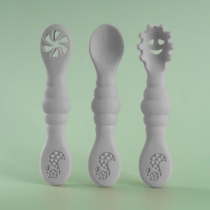3PCS Silicone Spoon Fork For Baby Utensils Set Feeding Food Toddler Learn To Eat Training Soft Fork Cutlery Children's Tableware