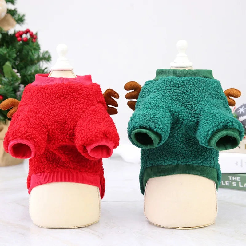 Christmas Dog Halloween Costumes Clothes Hoodies Cold Weather Winter Coat Reindeer Design Sweater for Small Dogs Cats