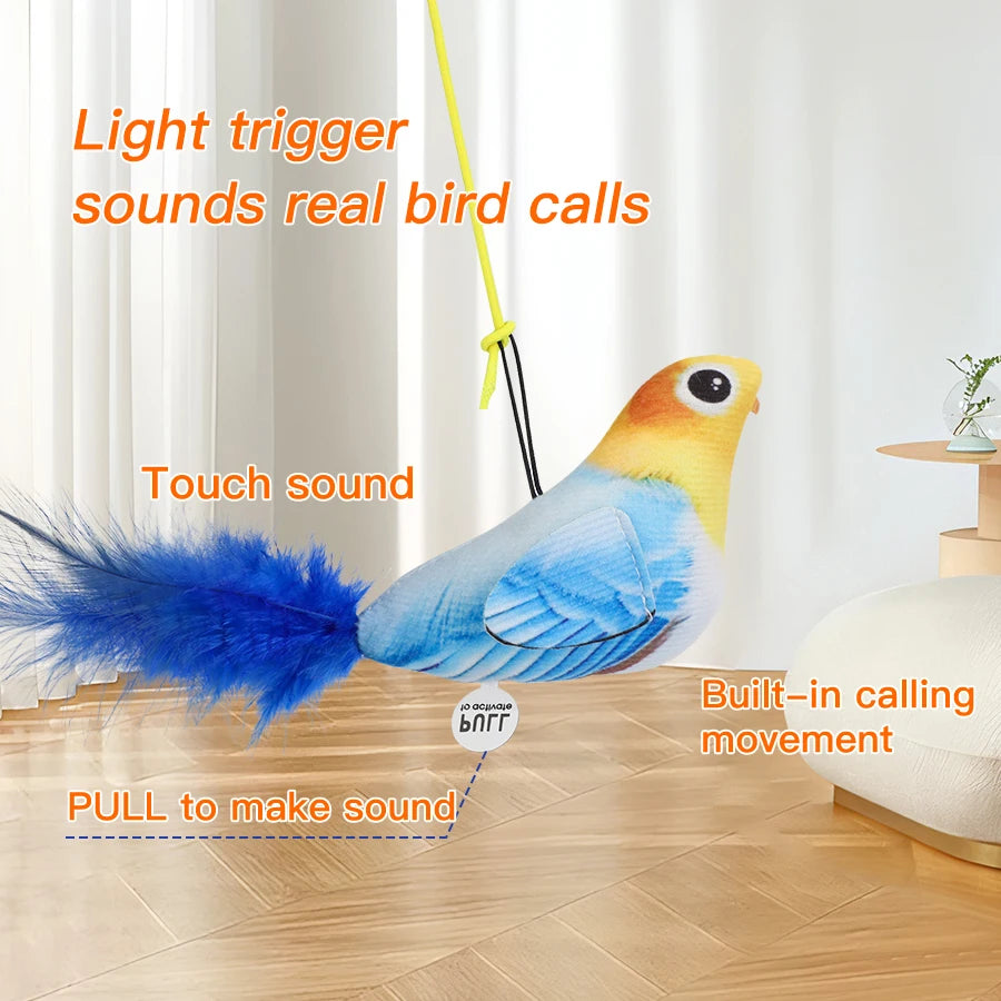 Random color Queaky Feathered Bird Cat Toy - Interactive Play and Chirp for Kittens, No Battery Needed, Ideal for Medium Breeds