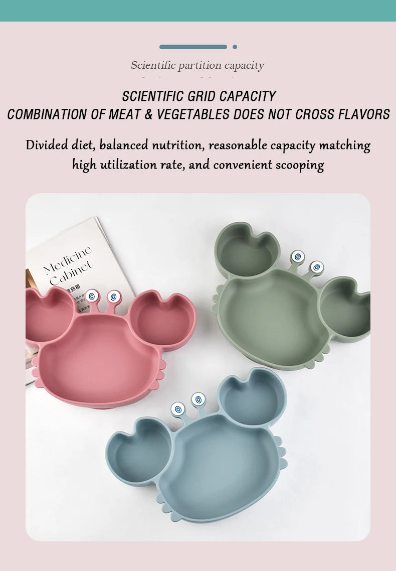 Food Grade Silicone Meal Plate Cartoon Toddler Plates Independent Feeding Training Anti-Drop Complementary Food Bowl Baby Stuff