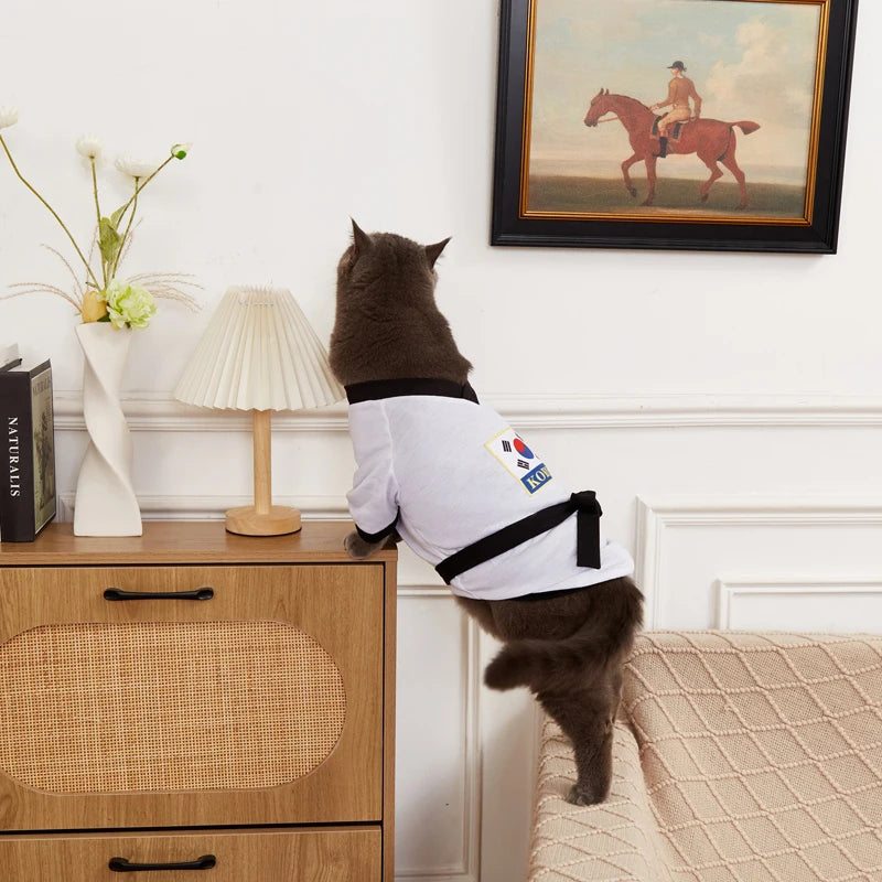 Pet Halloween Karate Costume with Belt Funny Taekwondo Uniform for Dogs and Cats