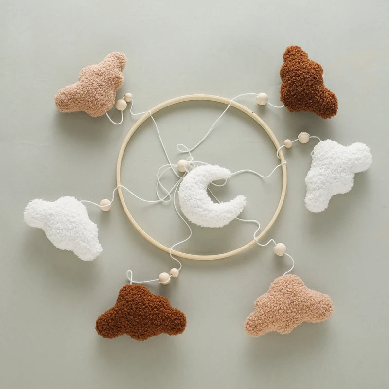 Baby Bed Bell Rattle Toy Lambhair Mobile Hanging Toy 0-12 Months Newborn Crib Mobile Cartoon Cloud Pendant Toy Carousel For Cots