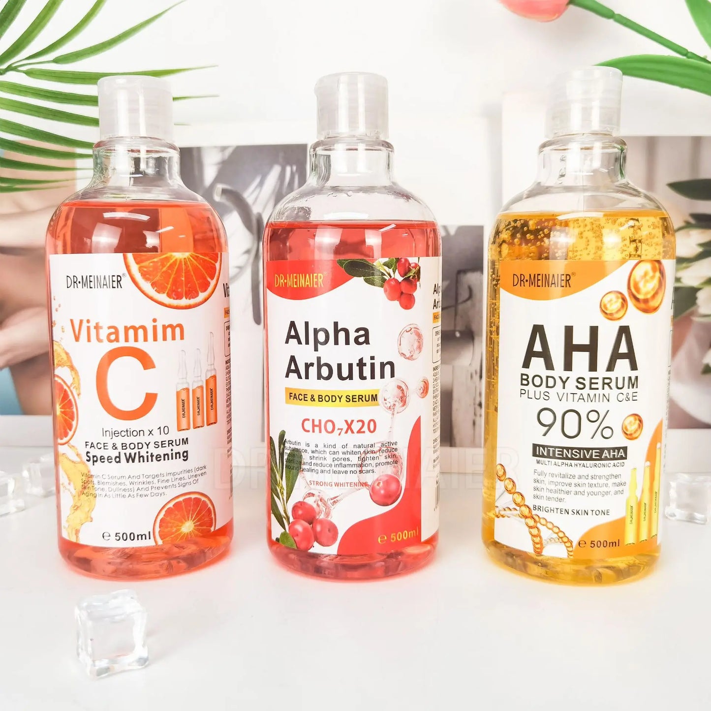500ML Vitamin C AHA HYALURONIC& NICOTINAMIDE Face Serum Moisturizing Lightening Body Cream Honey&Almonds