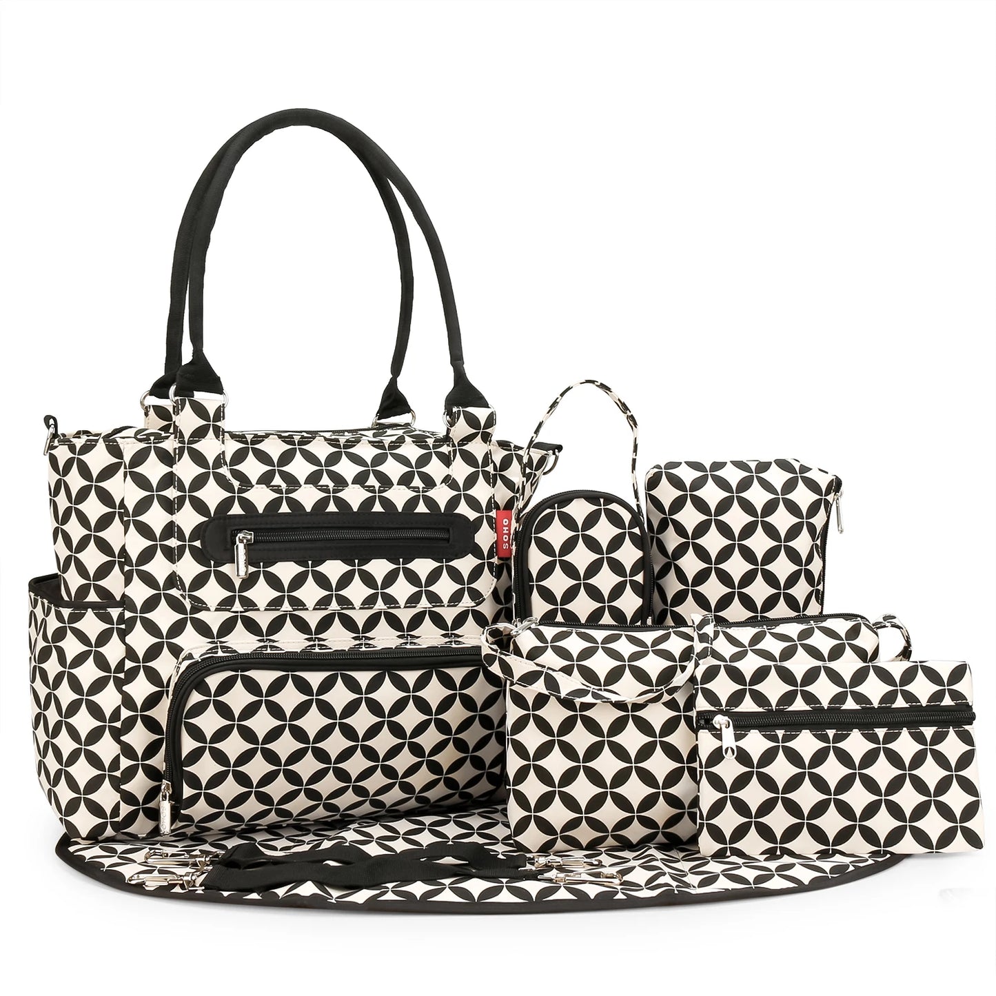 7pcs Nappy Changing Bag Set,Multifunction Mummy Tote Bag Baby Changing Bag Shoulder Handbag Travel Diaper Bag
