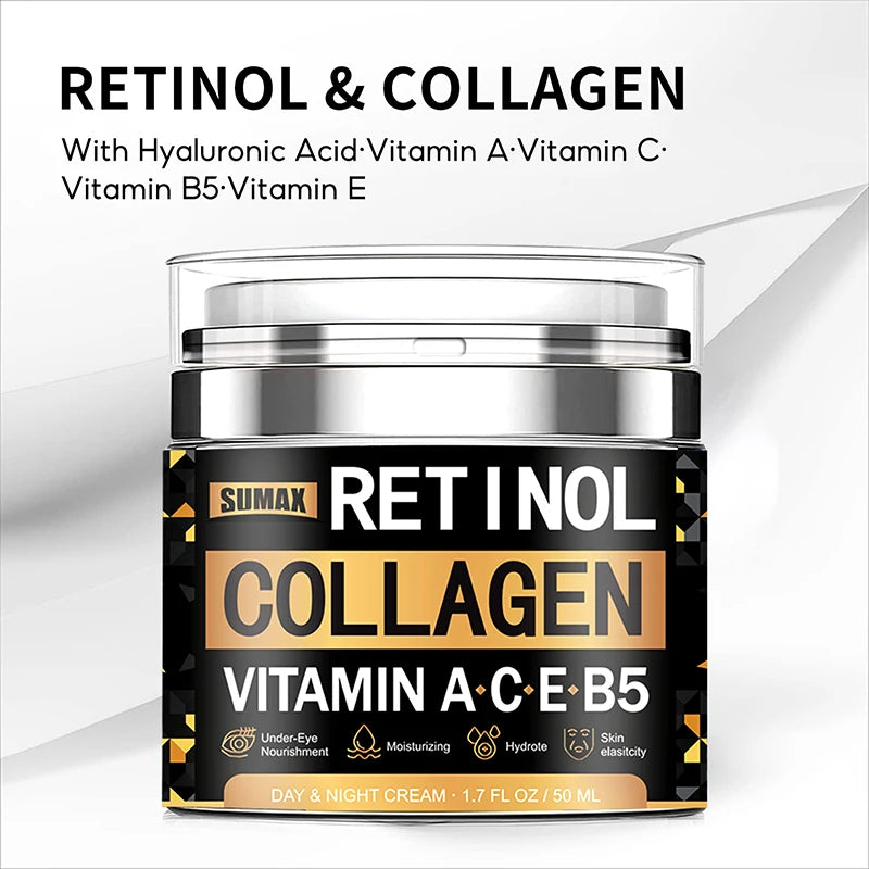 Retinol Collagen Face Cream Skincare Smooth Wrinkles Moisturizing Brightening Hydrating Firming Facial Face Men Women Cosmetics