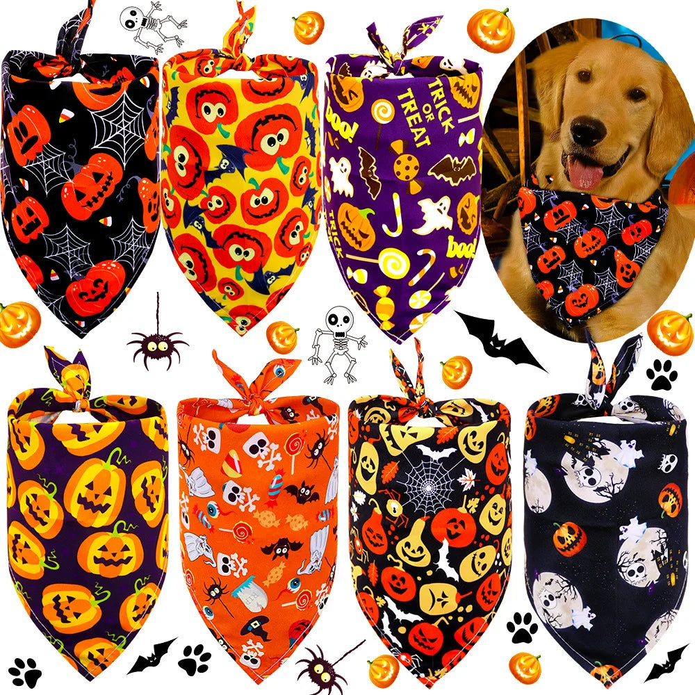 1 Pc Pet Dog Halloween Costume Scarf Dog Bandana Accessories Pumpkin Skull Bat Ghost Pattern Small Dog Cat Dog Bib Pet Supplies