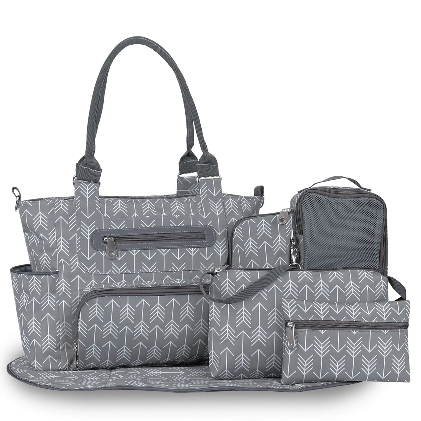 7pcs Nappy Changing Bag Set,Multifunction Mummy Tote Bag Baby Changing Bag Shoulder Handbag Travel Diaper Bag
