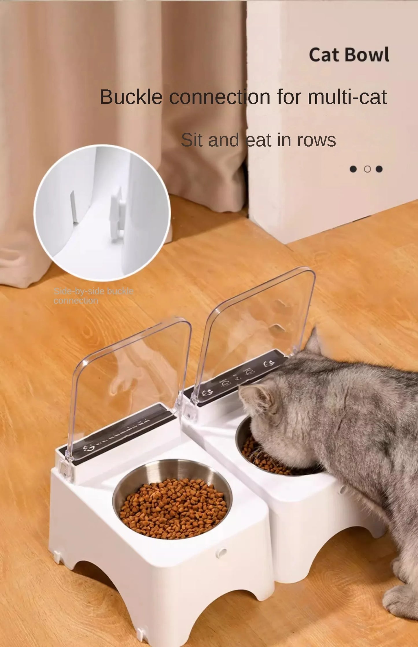 Smart Cat Bowl, Neck Protection, Ceramic Stainless Steel with Lid Cat Food Bowl, Infrared Sensor Auto Open Cover Smart Feeder