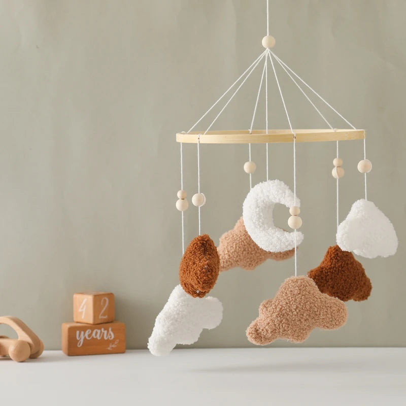 Baby Bed Bell Rattle Toy Lambhair Mobile Hanging Toy 0-12 Months Newborn Crib Mobile Cartoon Cloud Pendant Toy Carousel For Cots