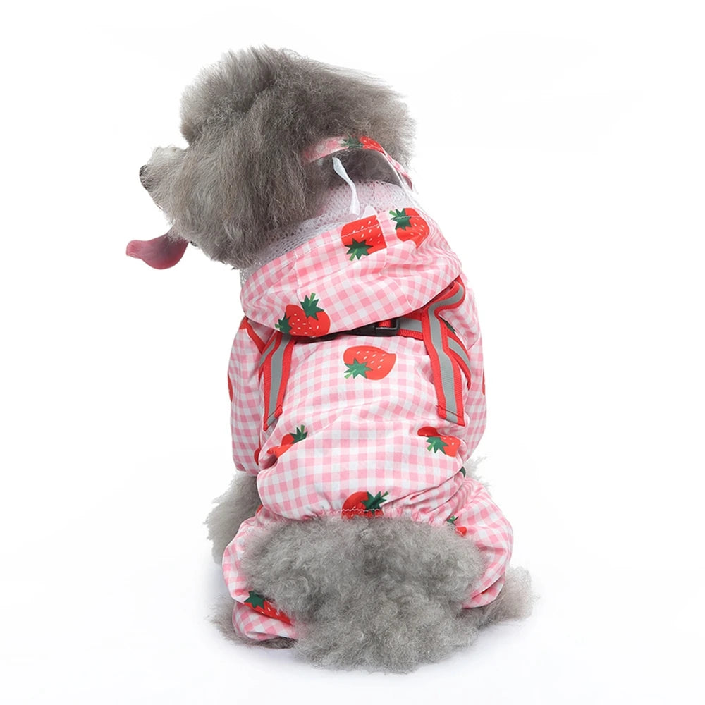 Dog Raincoat Dog Hooded Poncho 4 Legs Dog Rain Jacket with D Leash Ring Waterproof Dog Rain Clothes for Small Medium Dogs