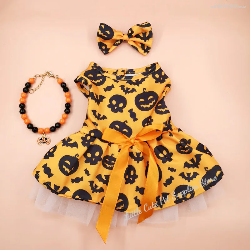 Halloween Pet Dog Dress For Small Medium Dogs Cosplay Costume Pet Dresses Fashion Bow Cat Princess Skirt Chiahuahua Dog Clothes