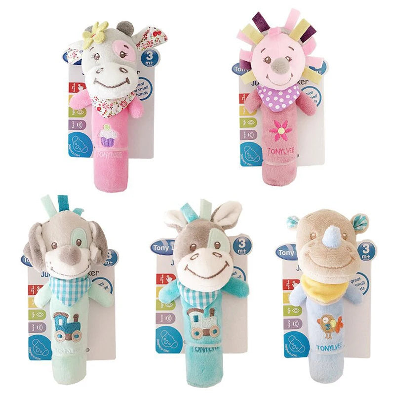 Baby Plush Rattle Cartoon Animals Crib Mobile Bed Bell Toys 0-12 Months Infant Toddler Early Educational Toy for Newborn Gifts