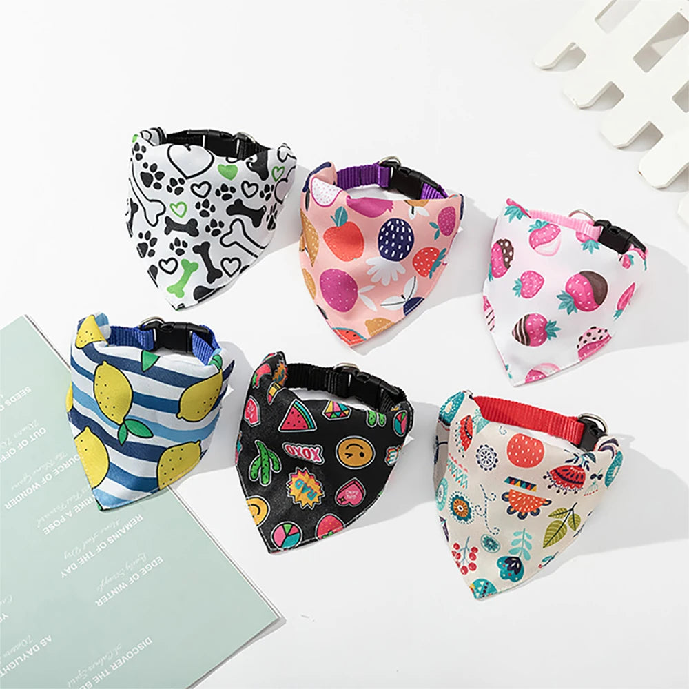 Adjustable Pet Puppy Cat Scarf Bandana Collar Neck Scarf For Small Dogs Kitten Saliva Towel PU Collar with Triangular Bandage