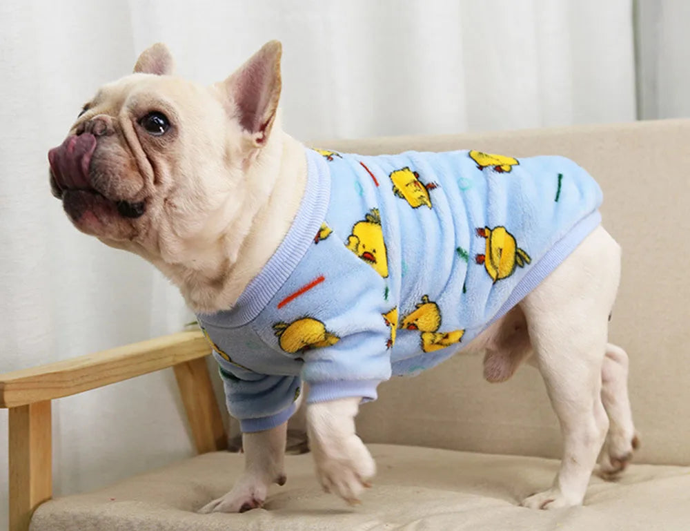 Warm Dog Clothes Cute Print Puppy Pet Clothing French Bulldog Hoodie Winter Dog Pajamas Sweater Coat for Small Medium Dogs Cats