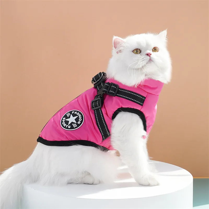 Pet Dog Coat with Harness Winter Cat Waterproof Coat Zipper Dog Jacket with Reflective Harness for Smal Medium Large Dogs