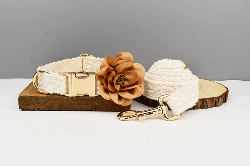 Lace Dog Collar Personalizd Custom Engraved Nameplate Pet Wedding Collar Harness For Dogs Dog Accessories Luxury Lace03