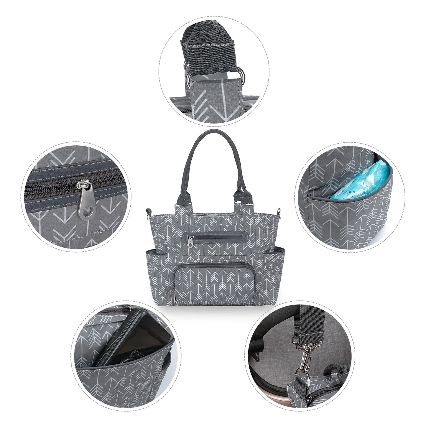 7pcs Nappy Changing Bag Set,Multifunction Mummy Tote Bag Baby Changing Bag Shoulder Handbag Travel Diaper Bag