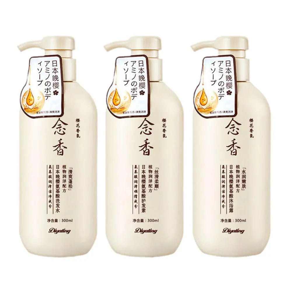 3 Pack Japanese Shampoo And Conditioner & Body Wash Set, Amino Acid Fragrant Japanese Evening Shampoo, Thick Smooth Hair