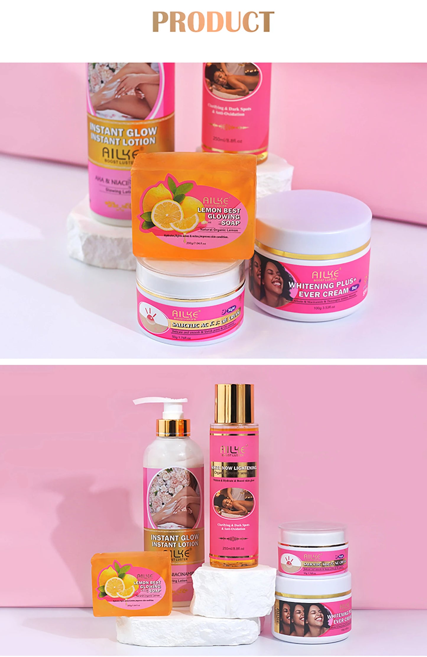 AILKE Natural Skin Cleansing Set, Cleanses Darkness, Stains, Moisturizes, Whitening, Boost Radiance To The Skin. Organic, Vegan