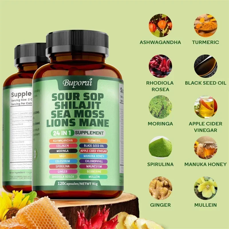 24-In-1 Soursop Supplement - Boosts Energy, Cell Support & Regeneration, Antioxidants, Improve Skin Health, Skin Vitality