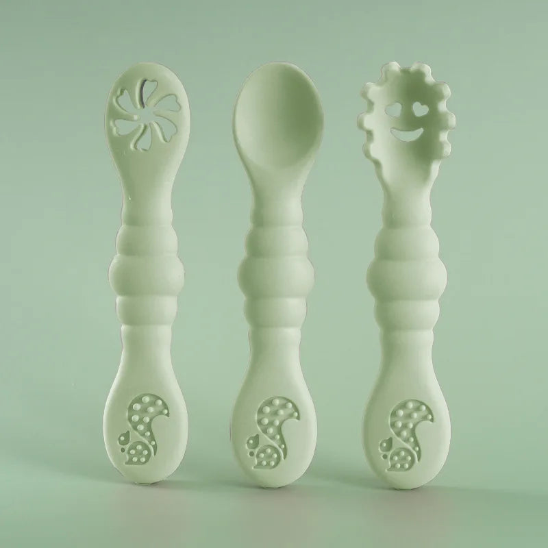 3PCS Cute Baby Learning Spoons Utensils Set Newborn Feeding Spoon Set Toddler Scoop Weaning Cutlery Children‘s Tablewar