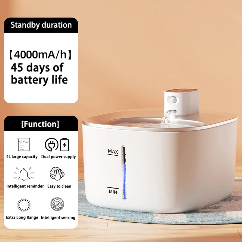 4L Wireless Cat Water Fountain 4000mAh Battery Operated,Ultra Quiet Pet Water Fountain with Motion Sensor for Cats Dogs Drinking
