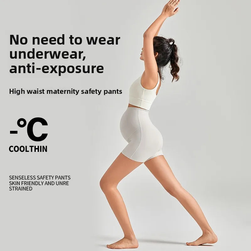 Maternity Safety Pants for Summer Crotch-free Underwear High-waisted Large-size High-elastic Maternity Leggings