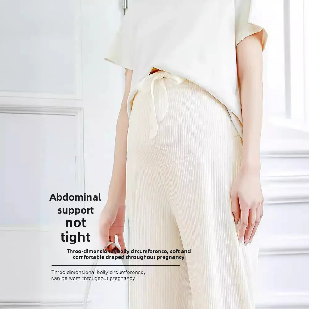 Maternity Bell Bottom Pants Summer Thin Style Casual Loose Fit Straight Leg Pregnancy Clothes For Expecting Mothers