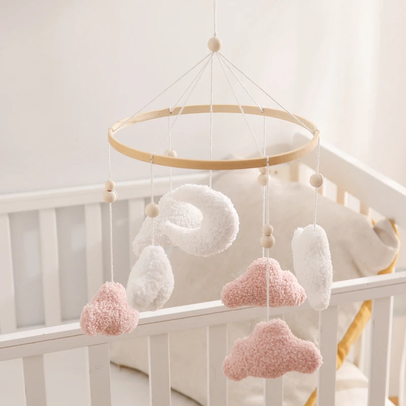 Baby Bed Bell Rattle Toy Lambhair Mobile Hanging Toy 0-12 Months Newborn Crib Mobile Cartoon Cloud Pendant Toy Carousel For Cots