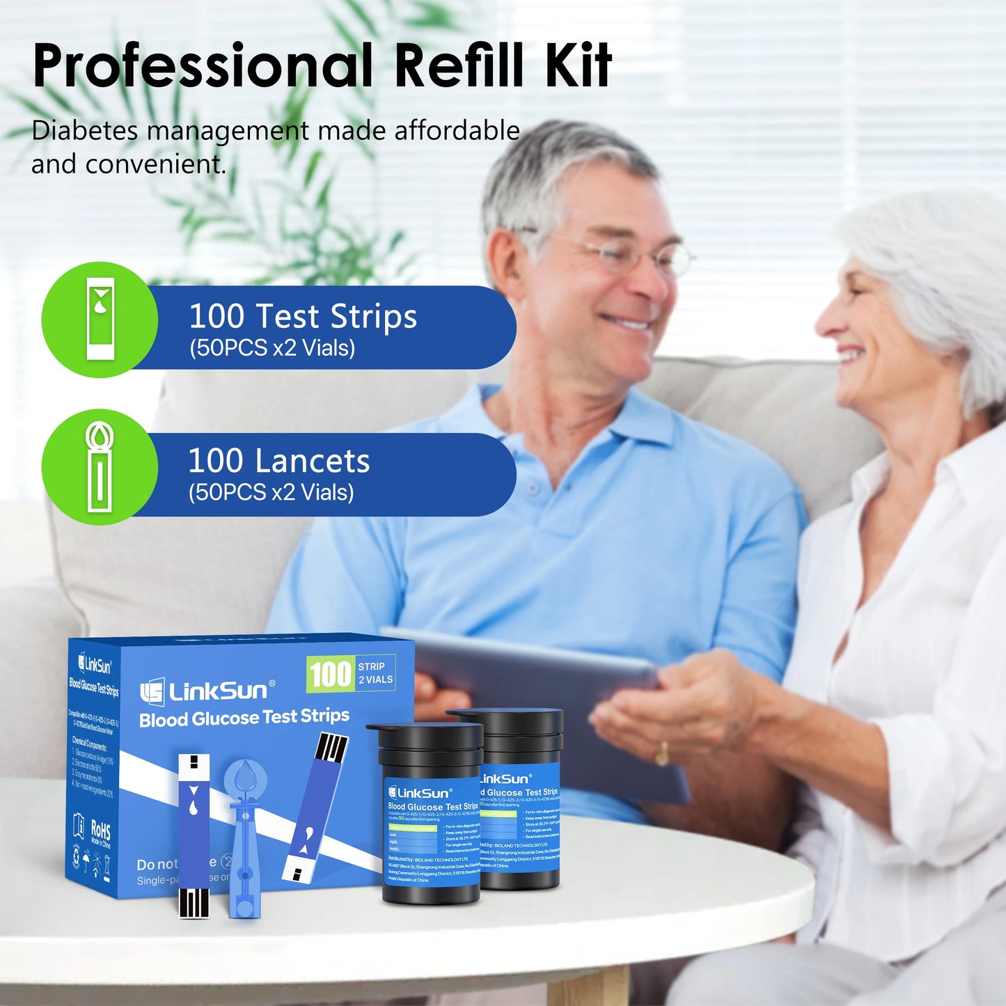 G-425-2 Linksun Blood Glucose Meter Glucometer Kit Medical Diabetes Testing Blood Sugar Tester Digital Glucosemeter Complete Kit