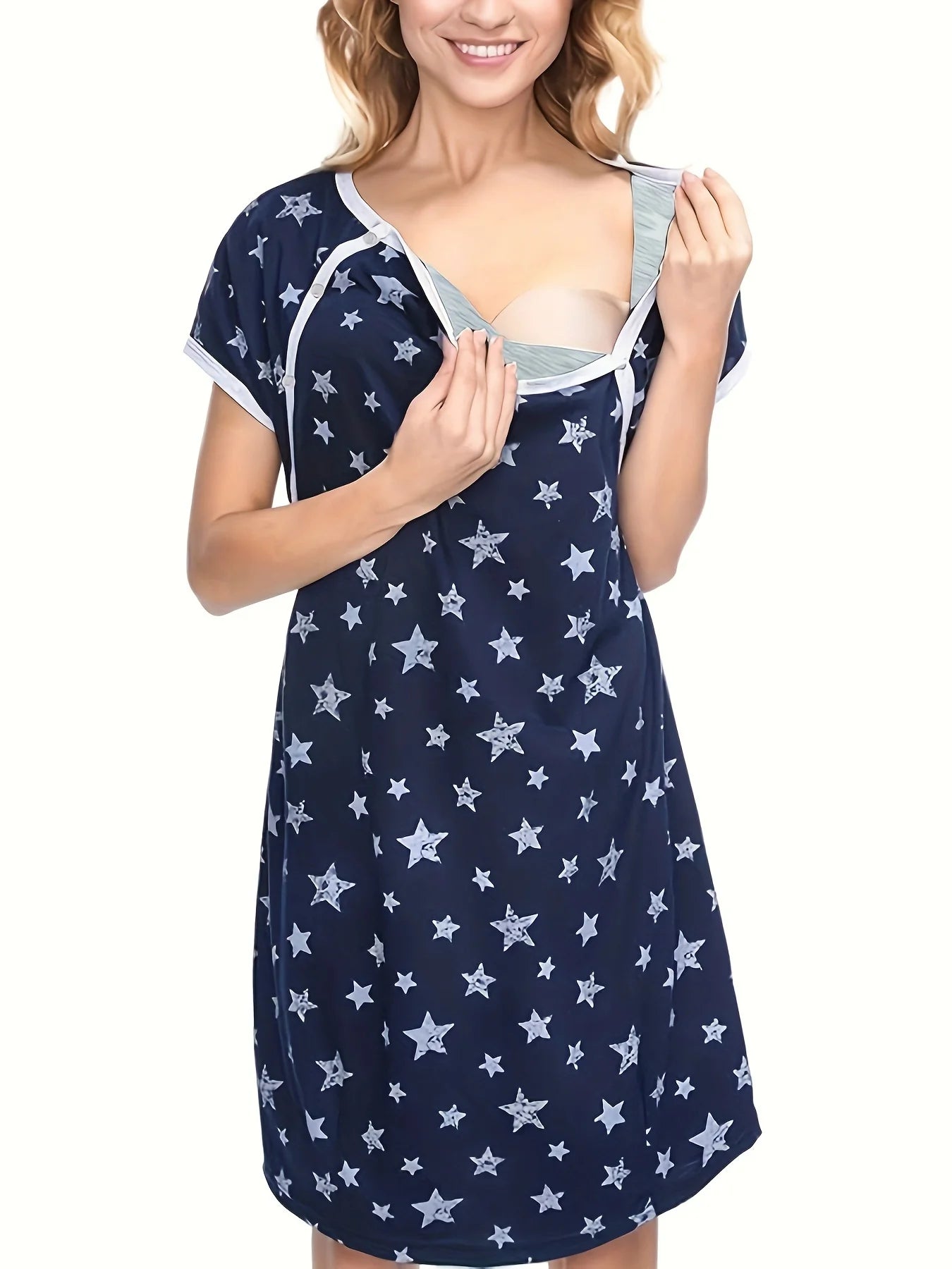 Maternity Sleepwear Women 3 in 1 Delivery/Labor/Nursing Nightgown Short Sleeve Breastfeeding Sleep Dress Maternity Pajamas
