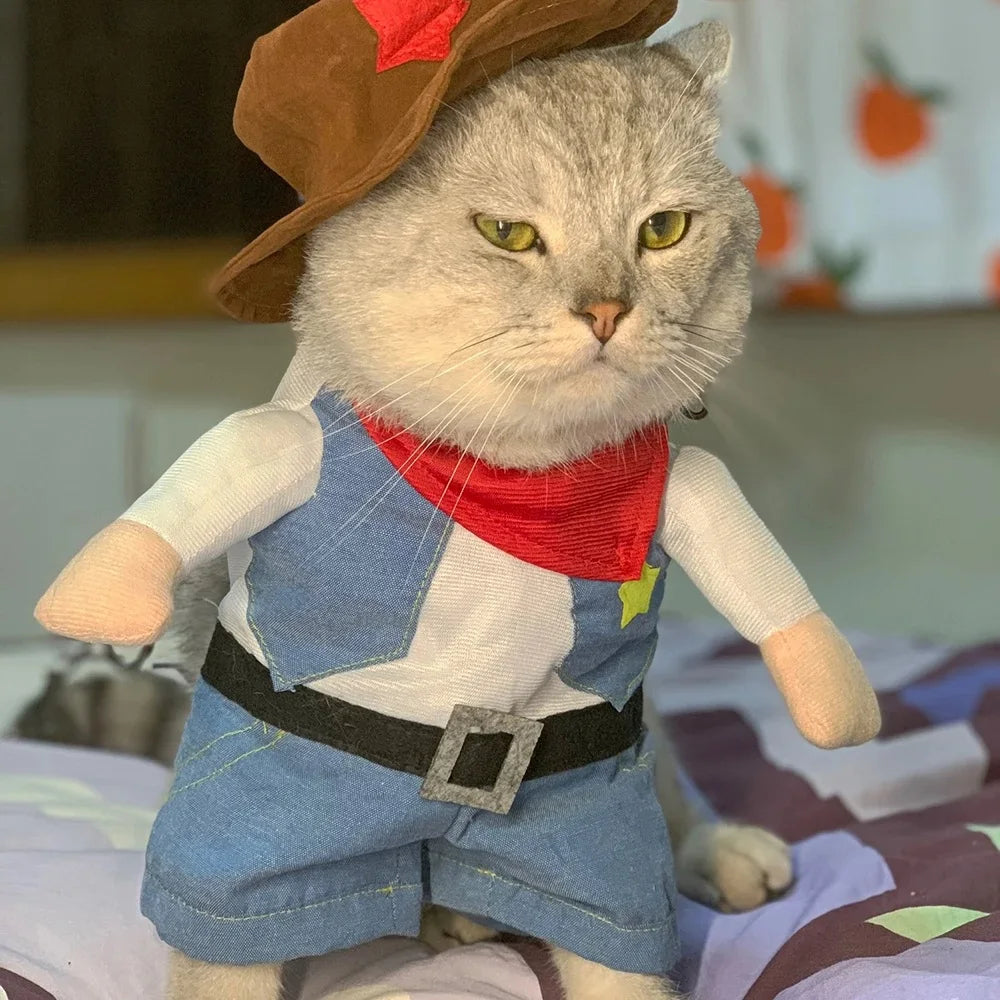 Cat Costume Clothes Funny Halloween Cosplay Cowboy Pet Outfits For Small Medium Dogs Cats Creative Novelty Kitten Party Clothing