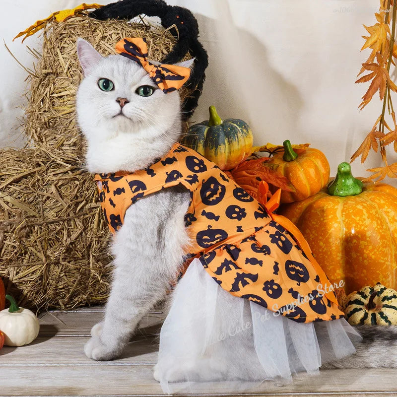 Halloween Pet Dog Dress For Small Medium Dogs Cosplay Costume Pet Dresses Fashion Bow Cat Princess Skirt Chiahuahua Dog Clothes
